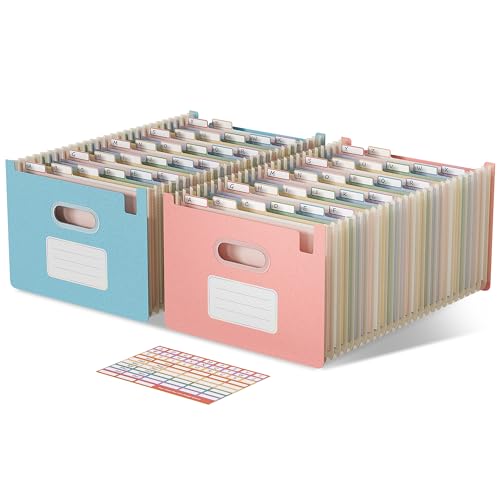 EcoStash 26 Pockets Accordion File Organizer, 2 Packs, Blue&Pink | Upright&Open Top, Wheat Straw, 100% BPA Free, Letter/A4 Size, A-Z Bill Receipt Organizer for School Home Office Hospital - color: Bule Pink, size: 26 Pockets