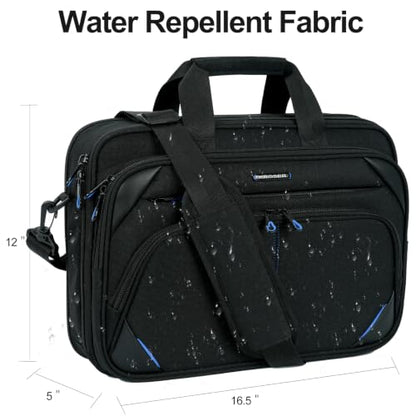 KROSER 15.6 Inch Laptop Briefcase Computer Bag, Messenger Shoulder Bag | Water Repellent Polyester, Detachable Shoulder Strap, Luggage Strap Design for Business, College, Men & Women-Black-Blue - color: Black/Blue, size: 15.6 INCH