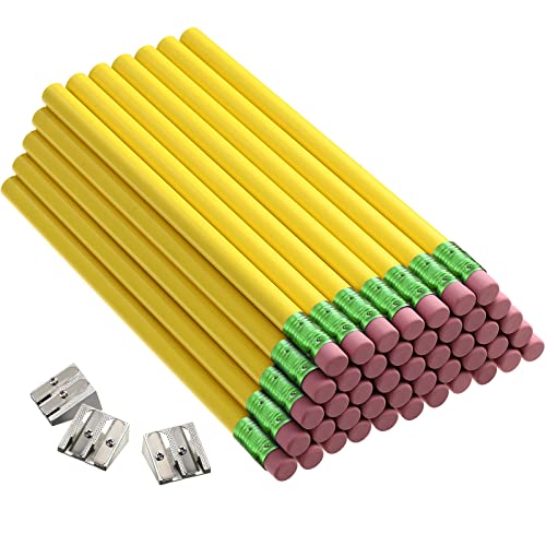 Fainne 48 Pcs Fat Pencils Jumbo Big Thick Large Pencils and 3 Pieces Sharpeners for Kids Beginners Preschoolers Kindergarten School Office Supplies(Yellow+Green,Round) - color: Pink,Yellow, style: Round