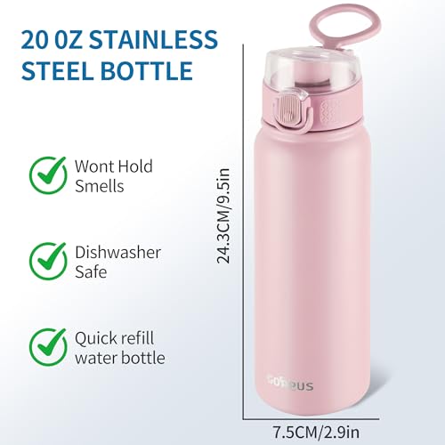 GOPPUS Insulated Water Bottle 20oz Stainless Steel BPA-Free Sports Bottle Ideal for School and Travel Silicone Spout Lid Prevents Leaks, Sweat, and Dust (Pink) - color: Pink