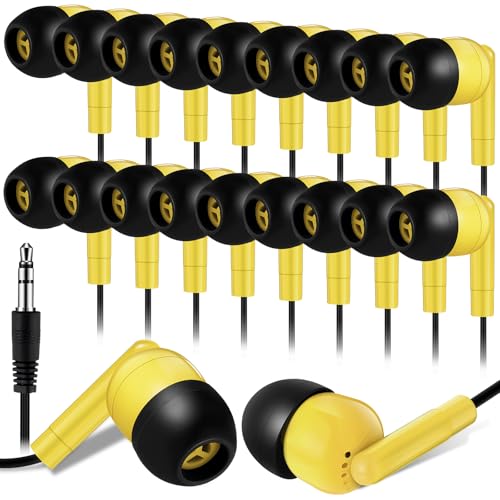 Kanayu 100 Pack Wired Earbuds Bulk for Classroom Ear Headphones Wired Basic Student Earbuds No Microphone with 3.5MM Jack for Class Laptop School Library, Individually Bagged (Yellow) - color: Yellow