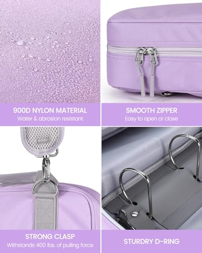 Realove 3 Inch 3 Ring Zipper Binder with Double Shoulder Strap & Handle - 3” D-Ring Binder with Zipper with Multi-Pocket (for 13” Laptop & Tablet and Smaller) for School-Purple(Pen not Included) - color: Light Purple