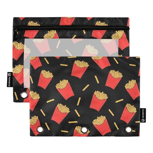 Emelivor Chips Black Pencil Pouch for 3 Ring Binder 2 Pack Binder Pencil Case with Clear Window Pencils Bags with Zipper for Office Daily College Home Supplies - color: 17-Chips Black