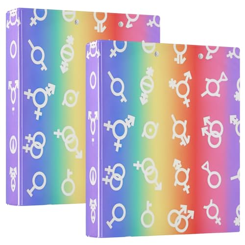 Pride Flag LGBT 1 and a Half Inch Binder 3 Ring Decorative Three Ring Binder with 3 Interior Pockets D Ring Binder for School Supplies, 2 Pack - color: Pride Flag Lgbt, size: 2 Pack