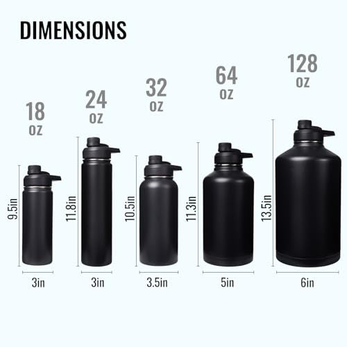 Fijinhom Insulated Water Bottle with Handle, 304 Stainless Steel Water Bottles with Wide Mouth, Double Wall Vacuum Sports Water Bottle, BPA Free, Keep Cold and Hot, 24 Ounces, Black/Gray - color: Black/Gray, size: 24 Ounces