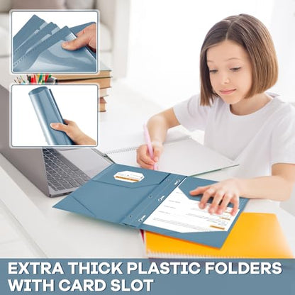 Henoyso 18 Pcs Plastic Folder with Clear Front Pocket and 3 Prong Plastic Folders with Card Slot Pocket Folders with Prongs for School Office (Navy Blue) - color: Navy Blue