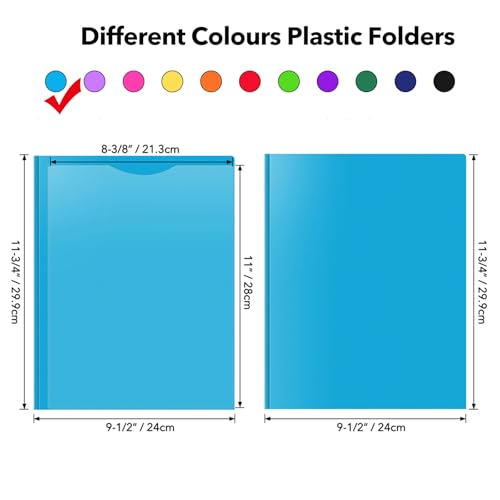 Briartw Heavy Duty Plastic Pocket Folder with Prongs for Letter Size Paper - 6 Pack Blue File Folder with Clear Front Pocket - 2 Pockets and 3 Prongs,As Well As 2 Card Slots - Pocket Folders - color: Blue
