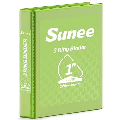 SUNEE 3 Ring Binder 1 Inch D Ring, Clear View Binder Three Ring PVC-Free (Fit 8.5x11 Inches) for School or Office Supplies, Tender Green, 1 Pack - color: Tender Green, size: 1 Inch, style: 1 Pack