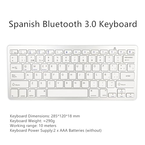 Wireless Spanish Keyboard, Minority Language Keypad Ultra Thin Lightweight Silent Bluetooth Keyboards for Laptop/PC/Tablet/Desktop/Smart TV Teclado Español (Spanish) - style: Spanish