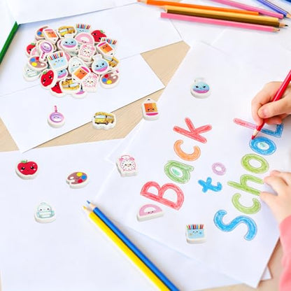 Ceiba Tree Cute School Erasers Bulk 60Pcs Mini Back to School Bus Schoolbag Alarm Pens Eraser for Student Classroom Prizes Stationery Homework Rewards Supplies Party Favors