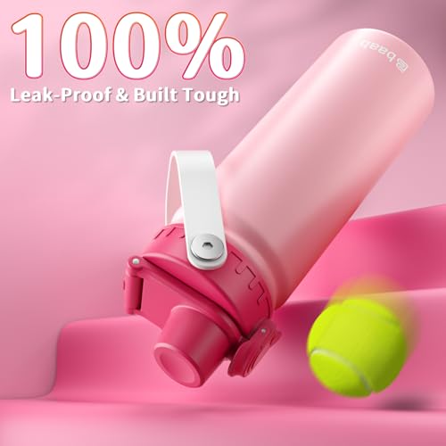 baab 18oz Kids Water Bottle, Insulated Kids Water Bottle with Lockable Spout Lid & Stickers, 18/8 Stainless Steel Vacuum Leakproof Kid Water Cup with Handle for Boy Girl & School (Rose Pink, 1 Pack) - color: Rose Pink, size: 18 Ounces