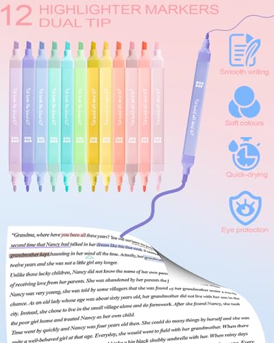 53PCS Aesthetic Office Supplies with Large Pencil Case,12 Pastel Highlighters,5 Black & 6 Color Ink Gel Pens,2 Inspirational Stylus Ballpoint Pens,4 Mechanical Pencils 0.5-0.7mm College Essentials - color: Multicolor，Black