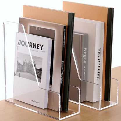 SANRUI Acrylic Magazine File Holders, Classroom Organization and Storage, Clear Bookend File Sorter, Desktop File Organizer 2-Pack - size: A4,2 Pack
