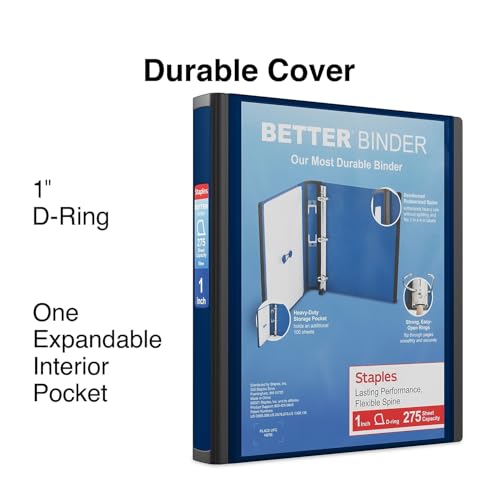 Staples Better Binder 1 Inch 3-Ring Binder, Navy Blue, Wide Spine View Binder with Locking Rings, Durable School & Office Binder, 3 Pack - color: Blue, size: 1-Inch, style: 3 Pack