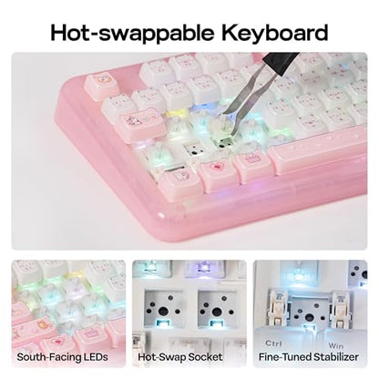 KiiBoom Phantom98 Lite 96% Wireless Mechanical Gaming Keyboard, VIA Programmable, Creamy Keyboard with Gasket, 8000mAh Battery, Hot Swap, RGB Backlits, NKRO for Win/Mac (Pink, Mochi Switch) - color: Pink, size: Mochi Switch