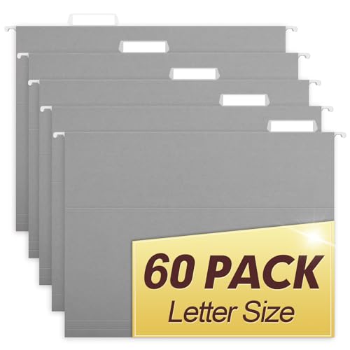 HERKKA Hanging File Folders, 60 Pack Reinforced Letter Size Hanging Folders, Designed for Bulky Files, Filing Cabinet, 1/5-Cut Adjustable Tabs (Gray) - color: Gray