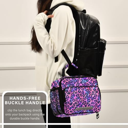 MNSRUU Student Lunch Bag Neon Purple And Pink Leopard Insulated Lunch Totes Picnic Bag Lunch Box with Adjustable Shoulder Strap for Teen Kids Adults - color: Leopard 13