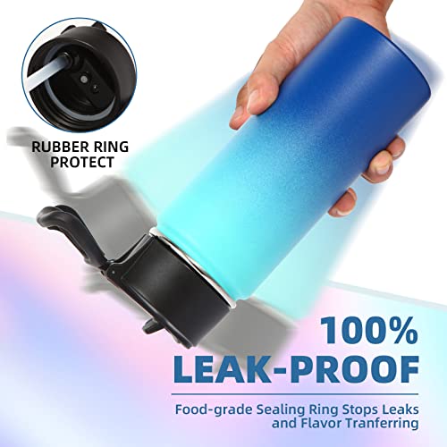 Volhoply 18oz Kids Insulated Water Bottle,Stainless Steel Water Bottles with Straw Lid,Wide Mouth Reusable Metal Water Bottle,Double Wall Vacuum Sports Flask For Cold Drink(Green Blue,1 Set) - color: Green Blue