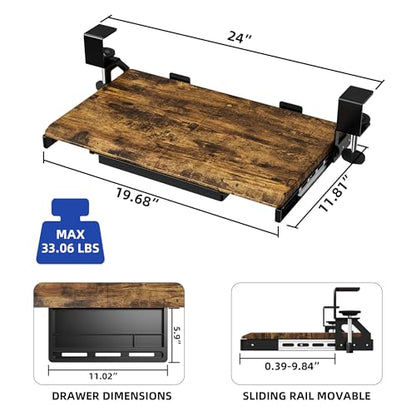 ETHU Keyboard Tray Under Desk, 19.7" X 12.2" Small Size C Clamp Keyboard Drawer Under Desk, Computer Keyboard Stand Slide Pull Out, Ergonomic Keyboard Tray for Home, Office (Wood) - color: Wood, size: 26.77" X 11.81"