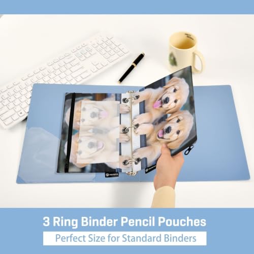 Gredecor 3 Ring Binder Pencil Pouch, Golden Retriever Dog in Car Travel-1 Zippered Pen Case Pouches with Clear Window, 2 Pack Stylish Office & School Supplie - color: Golden Retriever Dog in Car Travel-1