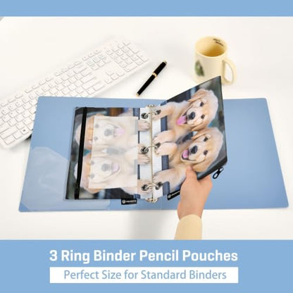Gredecor 3 Ring Binder Pencil Pouch, Golden Retriever Dog in Car Travel-1 Zippered Pen Case Pouches with Clear Window, 2 Pack Stylish Office & School Supplie - color: Golden Retriever Dog in Car Travel-1