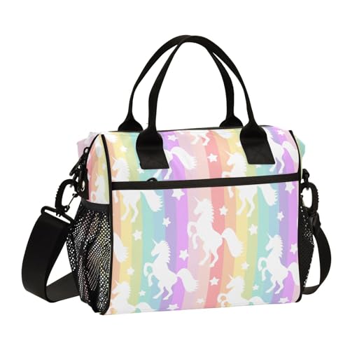 Lunch Bag & Unicorns Rainbow Colorful Stripes Lunch Box for Women, S | Insulated Portable Lunch Totem Bag Cooler Bag for School Hiking Office Picnic - color: lunch 13, size: Small
