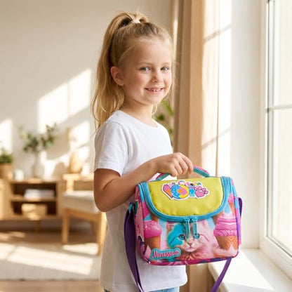 Insulated Lunch Bag for Kids Soft Bag Washable with Strap Reusable Toddler Lunch box School Supplies Food Carrier Snacks Picnic(Multi) - color: Cat