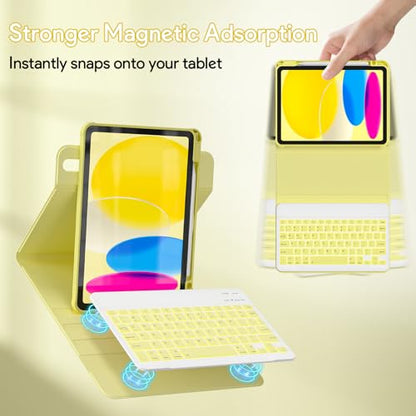 YBING for iPad A16 Case with Keyboard & iPad 10th Generation 10.9" 2022, 360 Rotation Magnetic Cover with 7-Color Backlit Wireless Detachable Keypad with Pencil Holder (Yellow) - color: Yellow