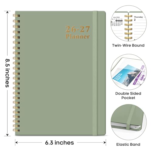 Planner 2026-2027, 6.3" x 8.5" Weekly and Monthly Academic Year Planner Calendar, July 2026 - June 2027, Hardcover Large School Planning Agenda With Tabs, Perfect for School & Office Supplies, A5, Green - color: A-Green, size: A5(6.3"x8.5")