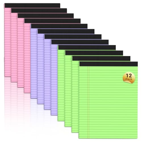 Legal Pads 8.5 x 11 Colored Notepad, 12 Pack Wide Ruled Lined Paper, Micro Perforated Writing Pads, 30 Sheet/Note Pads, Pink Legal Pad 8.5 x 11 Notebook Paper Tablet for School - color: Multicolor- 12
