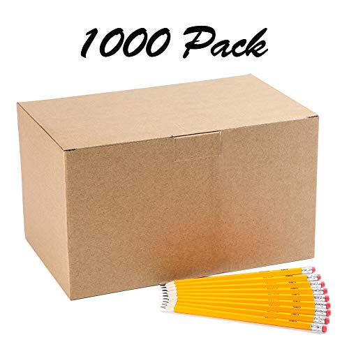 Madisi Wood-Cased #2 HB Pencils Bulk, 1000 Count, Pre-sharpened | Box of Number 2 Pencils, Yellow, School Pack