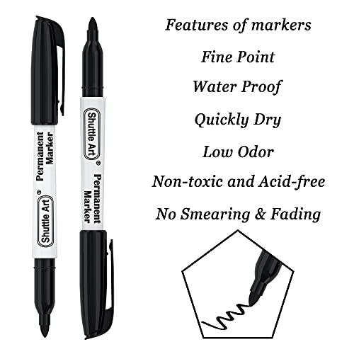 Shuttle Art Permanent Markers, 50 Pack Black Permanent Marker set,Fine Point, Works on Plastic,Wood,Stone,Metal and Glass for Doodling, Marking