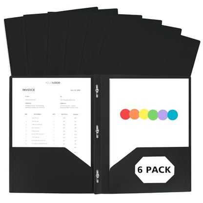 Plastic Folders with Pockets and Prongs - 6pcs Plastic Pocket Folders with Brads,Black Vinyl Poly 3 Prong 2 Pocket Sturdy File Folders for Documents Homework Paper,Back to School Supplies - color: Black