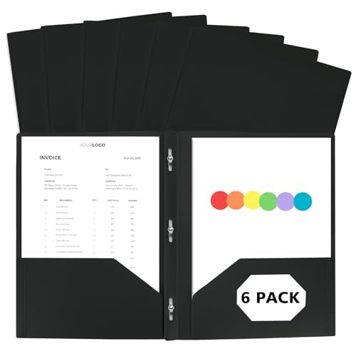Plastic Folders with Pockets and Prongs - 6pcs Plastic Pocket Folders with Brads,Black Vinyl Poly 3 Prong 2 Pocket Sturdy File Folders for Documents Homework Paper,Back to School Supplies - color: Black