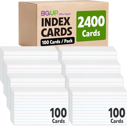 2400 PCS Index Cards Bulk，3x5 Flash Cards for Studying，White Notecards Lined， Ruled Index Cards for School, Home and Office, 100 Per Pack, (24 Pack) - color: 24P