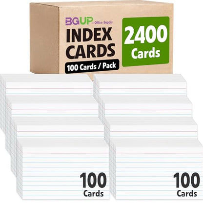 2400 PCS Index Cards Bulk，3x5 Flash Cards for Studying，White Notecards Lined， Ruled Index Cards for School, Home and Office, 100 Per Pack, (24 Pack) - color: 24P