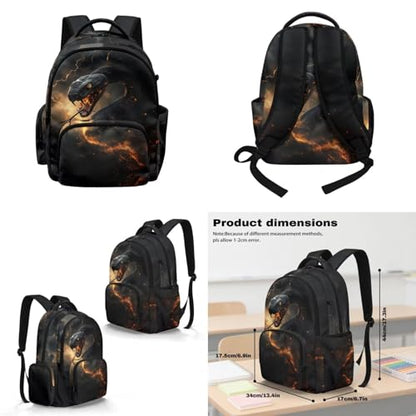 Black Snake Backpack for Kids Girls Boys Backpack with Lunch Box Water Bottle Carrier and Cute Pencil Case 4PCS Set Bookbag with Front Pocket for School 17 inch Large School Bag Graduation - color: Black Snake