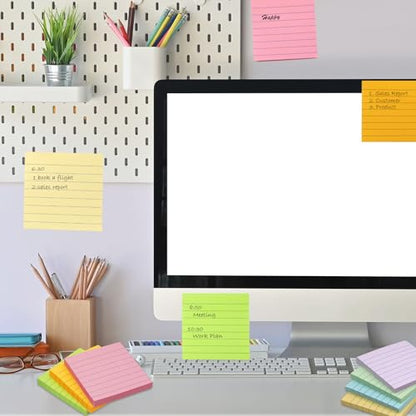 HQCME 9 Pack Lined Sticky Notes 3x3 in Post Sticky Notes with Lines, 9 Multi Colors Ruled Colorful Super Sticking Power Memon Pads, 82 Sheets/Pad - size: 3x3 in
