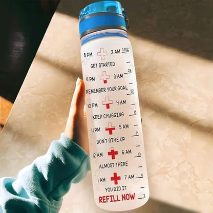 Hyturtle Personalized Nurse Water Bottle - 32oz Motivational Water Bottle with Leak-Proof Lid & Time Marker - Gift for Women, Nursing Students, Medical Assistants, Healthcare Workers On Birthday