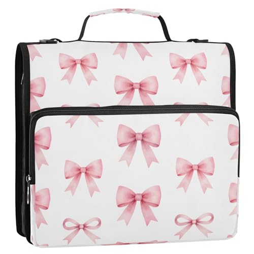 Kigai Bows 3 Ring Zipper Binder Organizer, Large Capacity Binder Bag Holds 500 Sheets, Water Resistant Multi-Pocket Binder with Shoulder Strap for School Office Teachers
