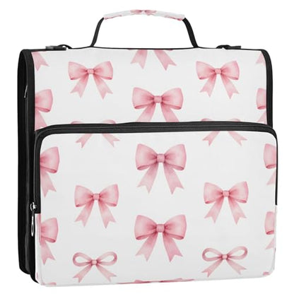 Kigai Bows 3 Ring Zipper Binder Organizer, Large Capacity Binder Bag Holds 500 Sheets, Water Resistant Multi-Pocket Binder with Shoulder Strap for School Office Teachers