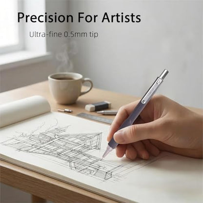 2 Pack 0.5 mm Metal Mechanical Pencils Set,Lead Drafting Pencil with 2 Tube Lead Refills for Art Writing, Sketching Drawing - size: 0.5mm