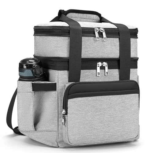 holuxer Insulated Lunch Bag & Lunch Box for Men - Double Deck Reusable Lunch Bag for Women Tote Cooler Bag Leakproof Soft Expandable - Large Lunchbox for Work/Adult/Picnic/Outdoor (Gray，15L) - color: Dove Gray, size: 15L