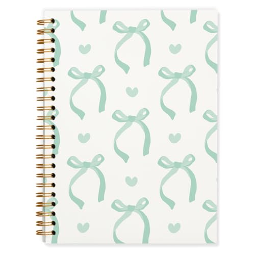 QUICQOD Cutet Green Bow Preppy Notebook Journal for Women 5.5x8.3 Inch | Green School Supplies for Girls, Aesthetic Hardcover Journal for Daily Writing, Bow Gifts for Women, College Dorm Notebook - color: Green1