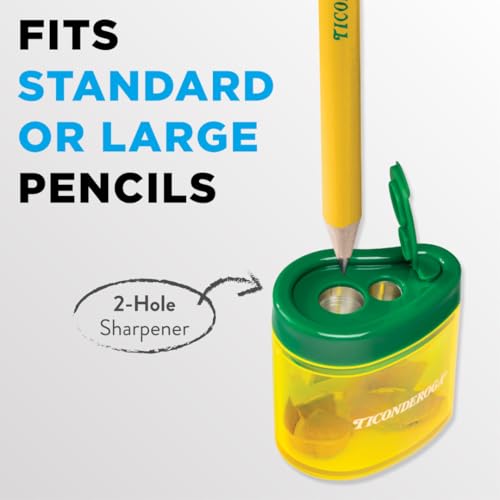 Ticonderoga Two-Hole Manual Pencil Sharpener for Standard and Beginner Pencils, Yellow/Green, 2" x 2" x 1.25", German-Engineered, 6 Count - style: 2-Hole, 6-Pack