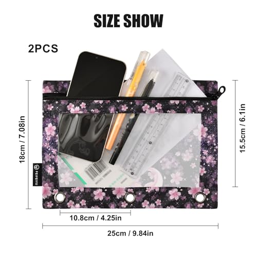 Axolotl Pencil Pouch For 3 Ring Binder Clear Window Pencil Case For 3 Ring Reinforced Grommets With Zipper, 2 Pack - color: Axolotl