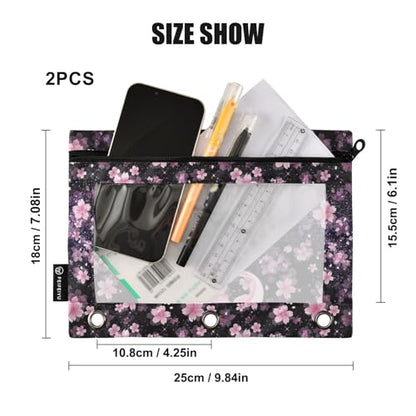 Axolotl Pencil Pouch For 3 Ring Binder Clear Window Pencil Case For 3 Ring Reinforced Grommets With Zipper, 2 Pack - color: Axolotl