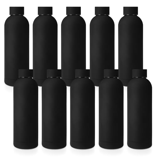 Bokon 10 Pcs Stainless Steel Water Bottle Bulk Teacher Employee Appreciation Gifts School Double Layer Vacuum 17 oz Small Mouth Sport Insulated Metal Reusable Flask Leakproof Lid - color: Black