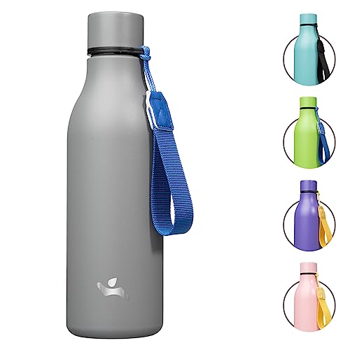 Konokyo 18 oz Insulated Stainless Steel Metal Water Bottle with Strap - color: Gray, size: 18 Ounces