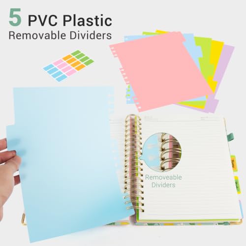 Hardcover Spiral Journal Notebook, 300 Pages 5 Subject Notebook College Ruled with Removable Dividers Tabs, 8" x 10" Notebooks for Work, Spiral Ruled Lined Writing Journal Hardcover Leather Notebook for School (Lemons and Flowers, 8''x 10'') - color: Lemo